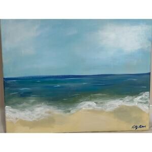 Hand Painted Original Acrylic Painting on Canvas Calm Seascape OOAK 16X20 signed